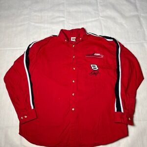 Red Dale Earnhardt Jr. button-up shirt with black/white stripes on sleeves